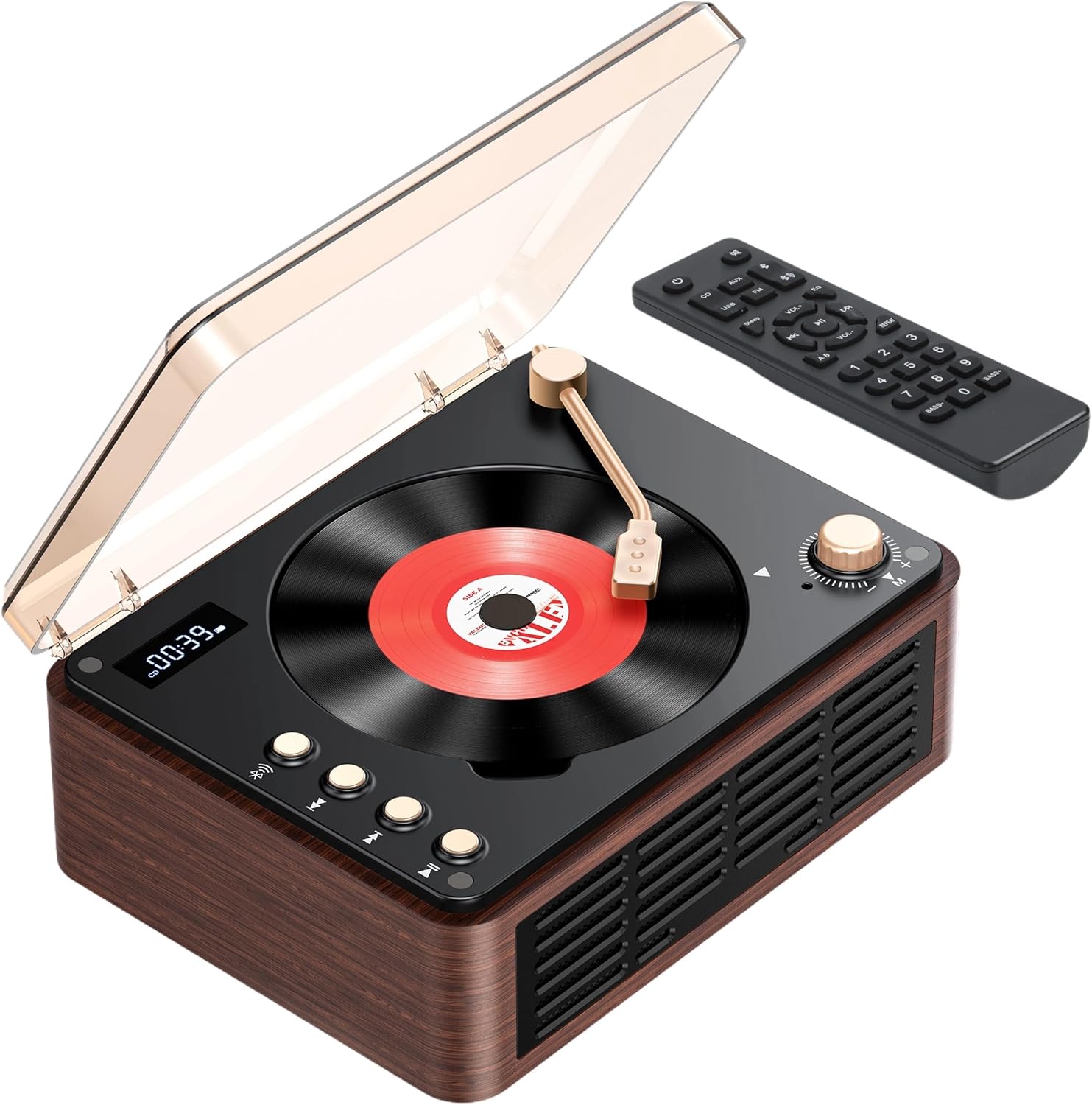 POFOTO Portable CD Player with Bluetooth 5.3, Rechargeable Battery, LCD Display, Supports Radio/Sound Presets/USB/AUX/Headphones, Retro Design, Dual Speakers, Remote Control Included for Home/Car