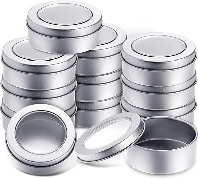 TecUnite 12 Pack 2 Ounce Metal Tin Cans Round Empty Container Salve Tins with Clear Lid for Kitchen, Office, Candles, Candies