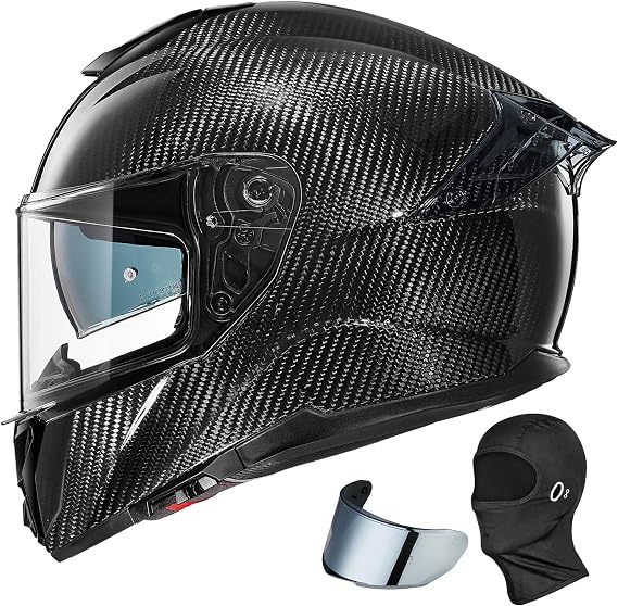 ILM Carbon Fiber Motorcycle Helmets Lightweight Full Face Dual Visor Helmet with Rear Wing Pinlock Compatible Motorbike Street Bike DOT ECE Men Women Model 861C (CarbonFiber3K, XXL)