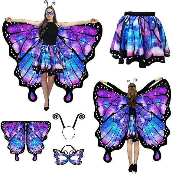 Butterfly Wings Costumes for Women,Halloween Butterfly Cape with Skirt Adults, Fairy Dress Up Costume Party Set