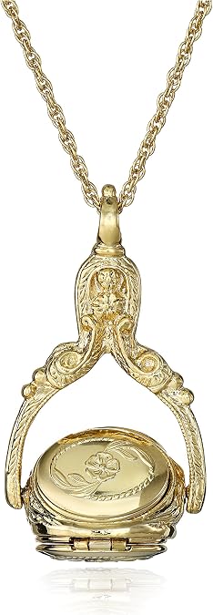 1928 Jewelry 3 Sided Flower Spinner Picture Locket Pendant Necklace For Women 30", Ladies Vintage Style Photo Keepsake, Made In USA