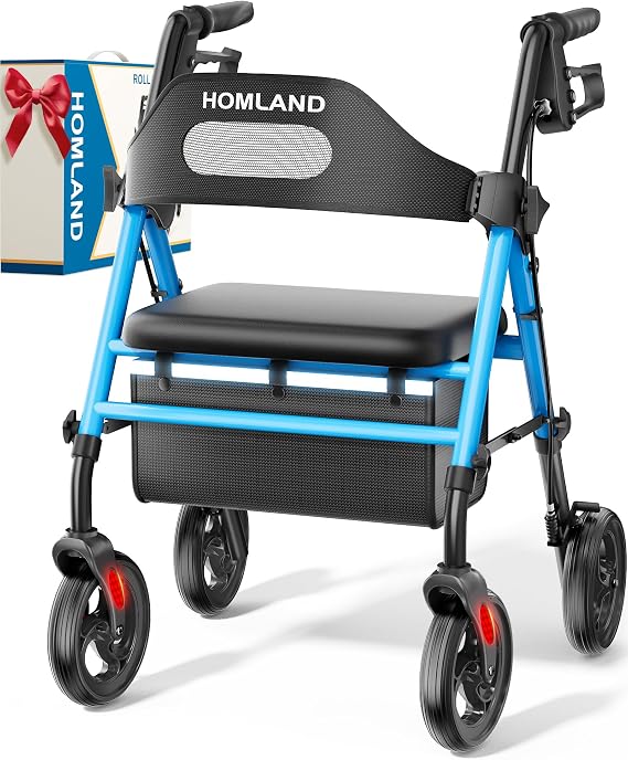 HOMLAND Foldable Rollator Walker with Seat for Seniors, 16" Enlarged Seat