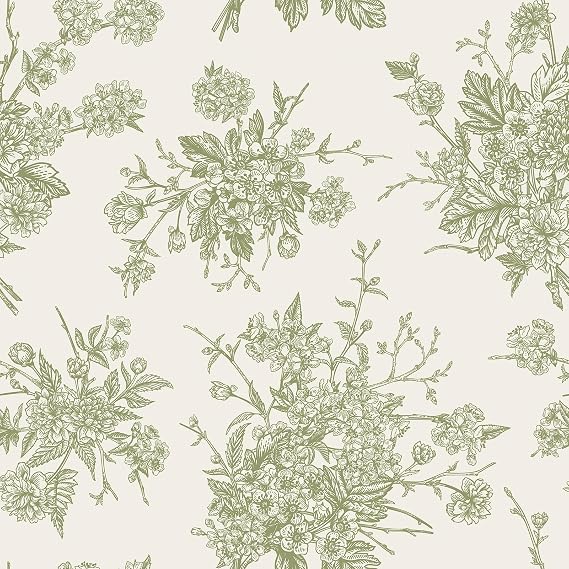 WESTICK Vintage Green Floral Wallpaper French Country Floral Contact Paper