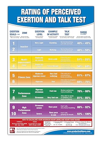 Rating of Perceived Exertion ChartPoster; RPE Poster - Talk Test Chart - Fitness Posters for Gyms - Borg Scale - Heart Beats per Minute - Fitness Heart Rate - Exercise Intensity Rating Scale