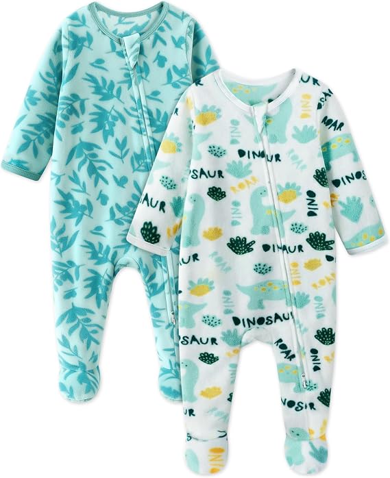 Unnivoll Fleece Baby Pajamas Sleep 'N Play Baby Sleepers for Newborn 0-3 3-6 6-9 Months Footie Pjs Baby Boys Girls Clothes