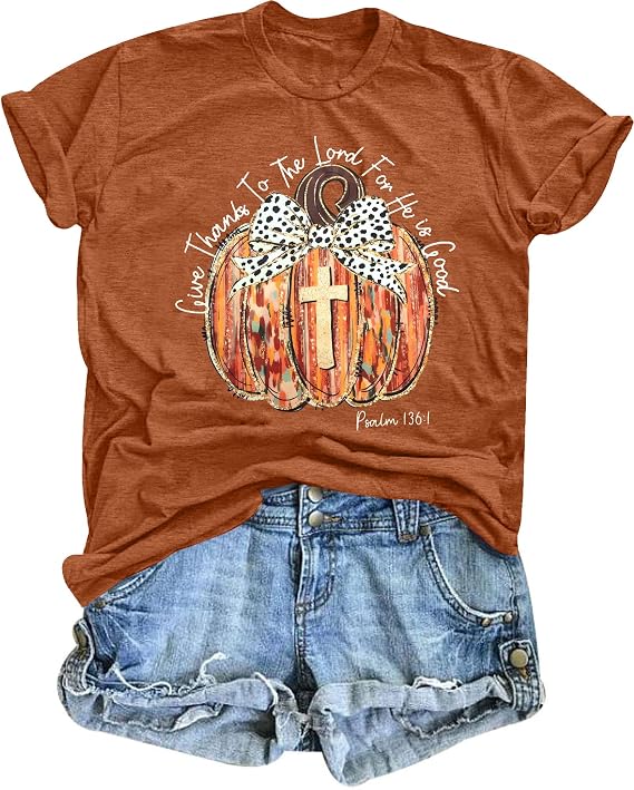 Christian Thanksgiving Shirt for Women Jesus T Shirt Fall Pumpkin Tees