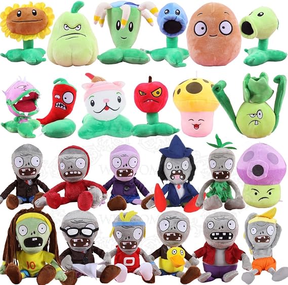 24 Pieces PVZ Figures Plush Toys Set,Lovely Stuffed Soft Game Zombies Doll Funny Gift,Bonus w/PVC Kernel-Pult