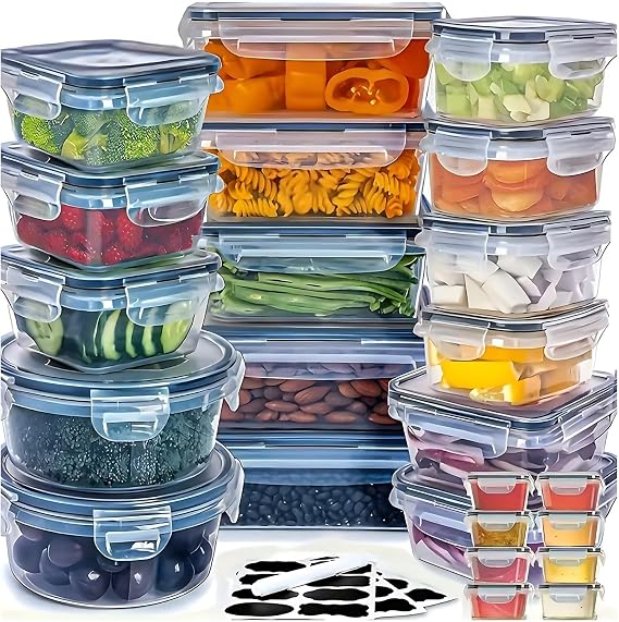 Set of 48 Food Storage Containers with Lids (24 Containers + 24 Lids) Meal Prep Boxes Freezer Boxes Storage Box Kitchen Leak-Proof Airtight BPA-Free Dishwasher Microwave Safe