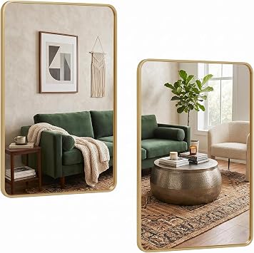SUPER DEAL 24x36 Inch Black Wall Mirror for Bathroom, Wall Mounted Rectangular Entryways Decor Vanity Mirrors with Stainless Steel Metal Frame and Rounded Edge 2