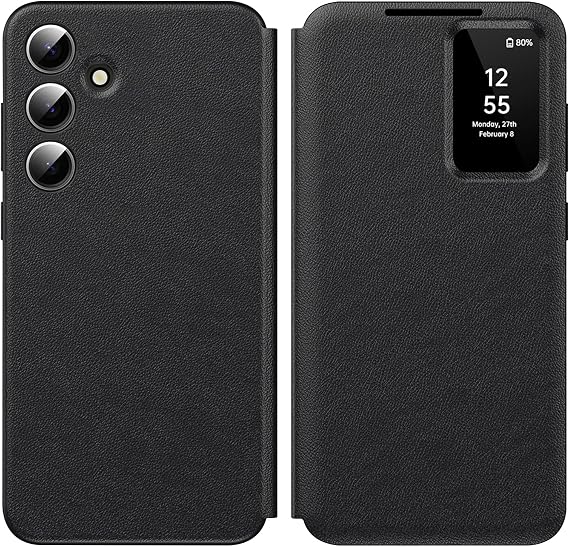Ailicici for Samsung S25 Case Smart View, Wallet Case with Clear S View, Flip Folio Leather Protective Cover for Samsung Galaxy S25 5G, Premium View Cover with Clear Time Window Case