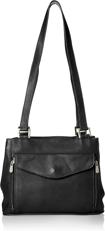Piel Leather Double Compartment Shoulder Bag, Black, One Size