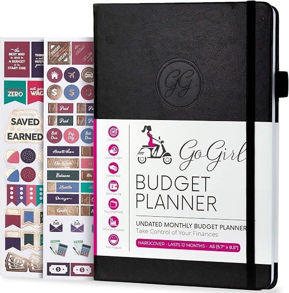 GoGirl Budget Planner Paycheck & Bill Organizer Book, A5, Black