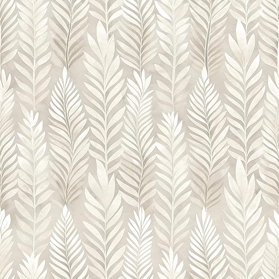 Modern Peel and Stick Wallpaper Self Adhesive Boho Leaves Contact Paper | 17.32" X 118.11" Beige Botanical Textured Wall Paper Renter Friendly Removable Vinyl Roll for Bedroom Cabinet Shelf Liner