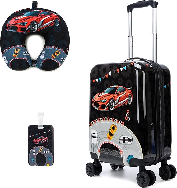 Kids Suitcase Set for Boys Hardside Luggage with Spinner Wheels 2 Piece 16inch Toddler Suitcase for Boys Travel Carry on Luggage Airline Approved