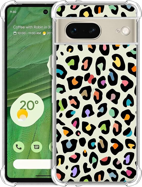 GlamCase for Google Pixel 7 Case, Pixel 7 5G Clear Case - Leopard Skin Multicolor Pattern Printed Slim Fit Flexible Clear Transparent Shockproof Designer Back Case/Cover for Google Pixel 7 5G.