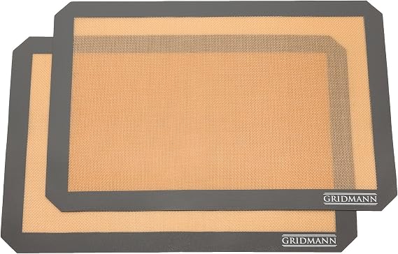 GRIDMANN Pro Silicone Baking Mat - Set of 2 Non-Stick Half Sheet (16-1/2" x 11-5/8") Food Safe Tray Pan Liners