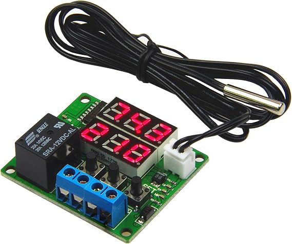 DC 12V Digital Thermostat Module -58F to 257F Fahrenheit Temp Display Temperature Controller Board With 20A Relay Waterproof Sensor Probe Dual LED Display Red Red
