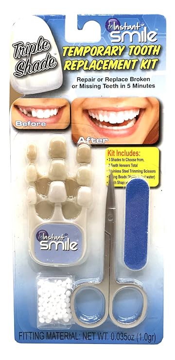Instant Smile Triple Shade Temporary Tooth Kit - Replace A Missing Tooth in Just 5 Minutes!
