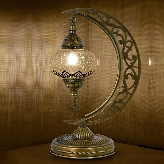 Turkish Crescent Lamp, Moon Table Lamp, Crack Glass, Bulb Included