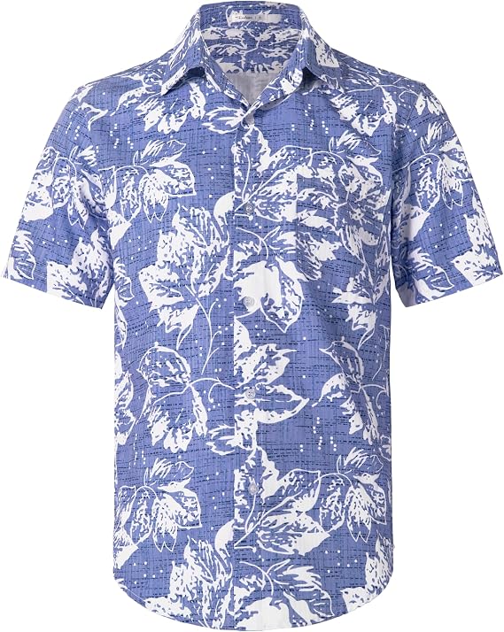 BOJIN Men's Hawaiian Wrinkle Free Floral Short Sleeve Button Down Beach Tropical Shirts with Pocket