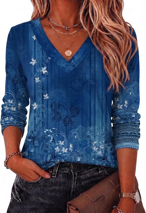 Zeagoo Women Long Sleeve Tops Dressy Casual V Neck Shirt Fall Work Blouse