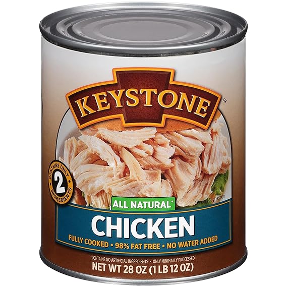 Keystone Meats All Natural Heat and Serve Canned Chicken 28 oz Fully Cooked Canned Meat 98% Fat Free Shelf Stable with 5-Year Shelf Life Premium Pantry Staple for Everyday Meals Emergency Survival Canned Food Ready to Eat Gluten Free Made in USA Pack of 1
