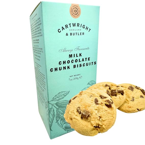Cartwright England & Butler English Biscuit Cookies 7 oz. (200g) Milk Chocolate Butter Cookies from England - Luxury Flaky Butter Biscuits - Imported Shortbread Butter Cookies - English Biscuits - Chocolate Chunks - British Cookies - Similar to Copenhagen Butter Cookies