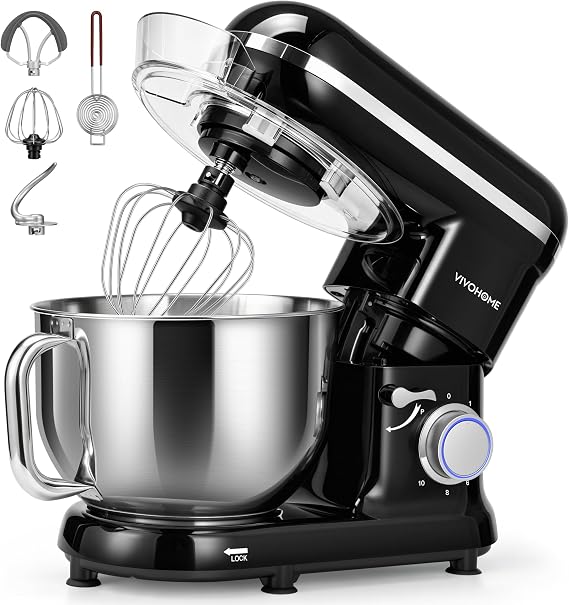 VIVOHOME Stand Mixer, 6-Quart Tilt-Head Kitchen Mixer with Bowl, Black