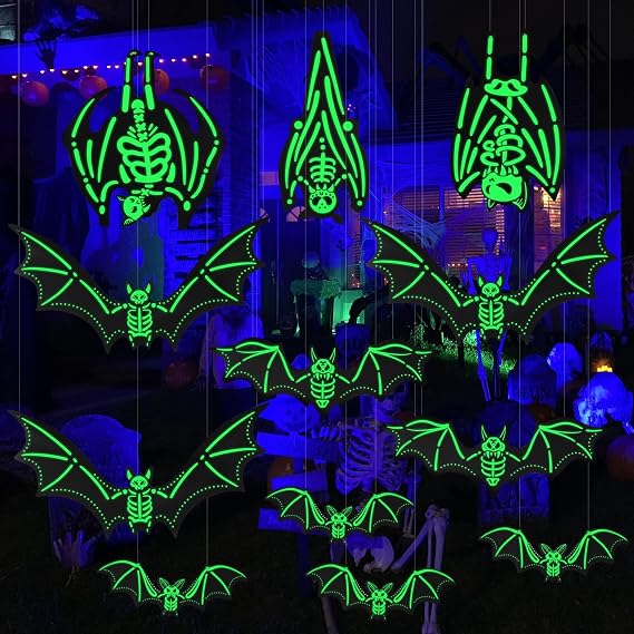 Hanging Glowing Bats Halloween Decoration, 12 Pcs