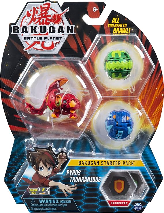 Bakugan Starter Pack 3-Pack, Pyrus Trunkaious, Collectible Action Figures, for Ages 6 and up