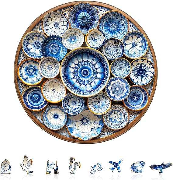 Jigfoxy Wooden Puzzles for Adults, Azulejo Dreams Port Wood Puzzles Adult, Unique Animal-Shaped Wooden Jigsaw Puzzles, Christmas and Thanksgiving Gifts for Family and Friends (S-8.5 * 8.4in-100pcs)