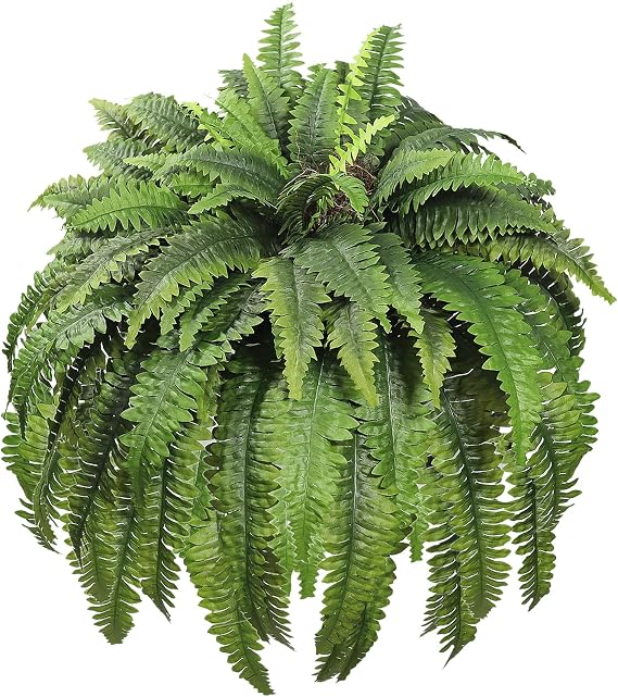 Artificial Ferns for Outdoors 96 Fronds Large Fake Boston Fern UV Resistant Faux Ferns Plant Look Real Silk Greenery for Front Porch Planter Home Indoors Garden Decor, Floor-Standing or Hanging