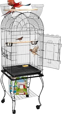 ZENY 63.5 Inch Open-Top Birdcage, Wrought Iron Bird Cage with Slide-Out Tray  Detachable Rolling Stand, Pet Parrot Cage for Parakeets Cockatoo Cockatiels, Play-Top Birdcage