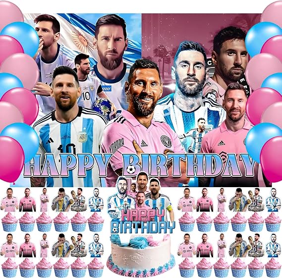 Messi Soccer Birthday Party Decorations Football Star Banner Cake Topper Ballons Sports Theme Party Decorations for Boys Indoor Outdoor Birthday Party Supplies Backdrop (5*3FT)