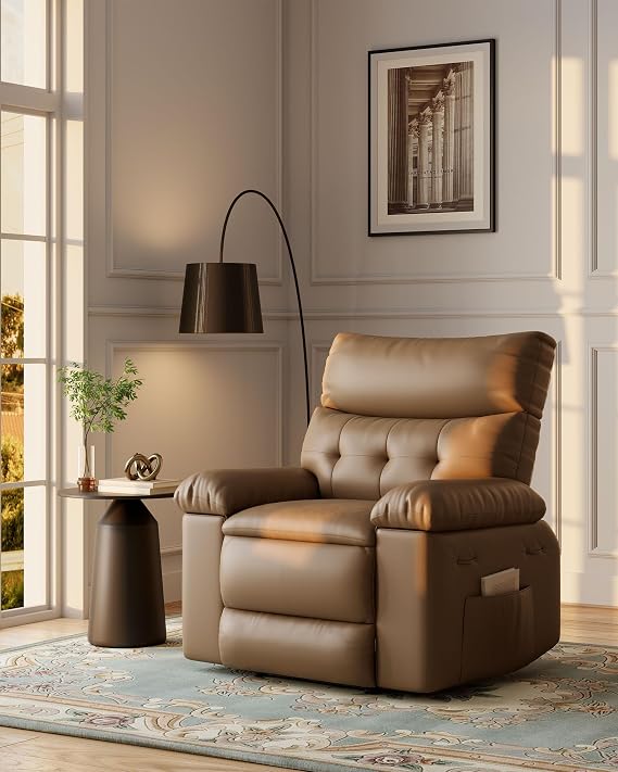 Garvee Oversized Recliner Chair Living Room Recliner Adjustable Backrest & Footrest 1.5X Sponge Filling with Massage & Heat(Khaki)