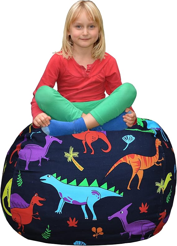Bean Bag Chair for Kids - Stuffed Animal Toy Storage Cover with zipper - Dinosaur X-Large - Toddlers, Teens, Boys, Girls - Playroom, Bedroom Decor