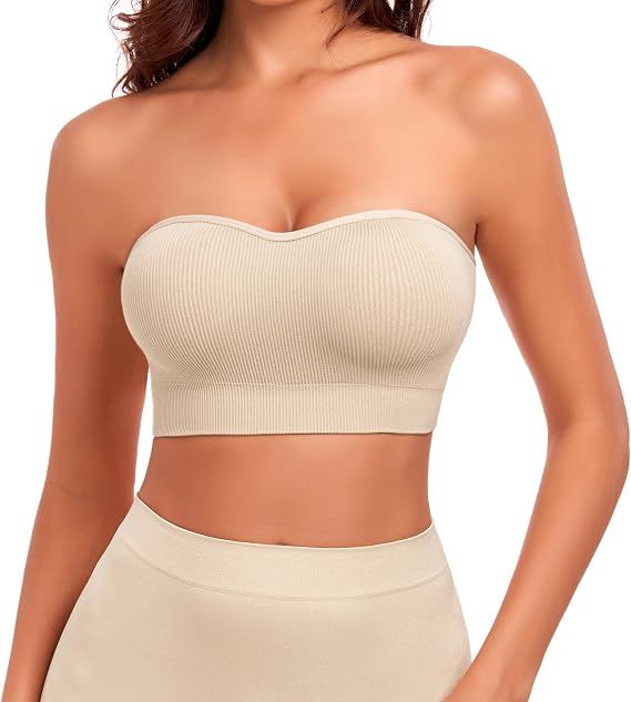 SIMIYA Wireless Strapless Bras for Women Push Up Bandeau Bra Non Slip Seamless Padded Bralette Clear Straps Tube Top Bra