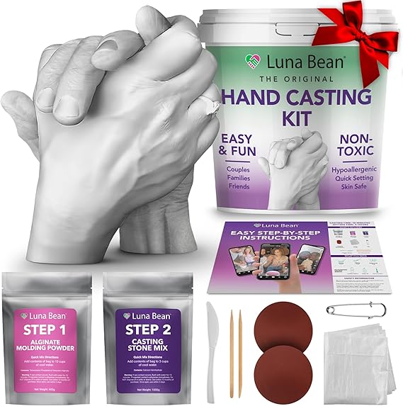 Luna Bean Hand Casting Kit The Original Hand Mold Kit for Couples Gifts for Him and Her - Anniversary Engagement Birthday Gifts for Women Men Mom Wife Boyfriend Girlfriend Wedding Bridal Shower