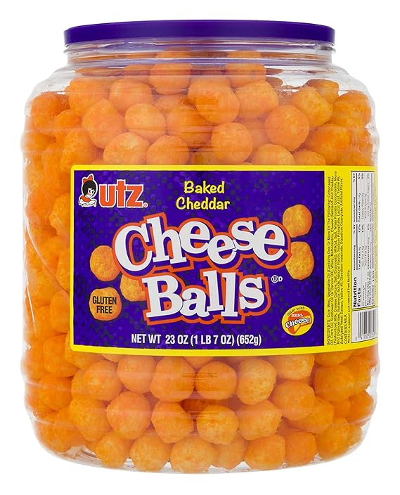 Utz Cheese Balls 23 Ounce Barrel (1.44 lbs) Made with Real Cheese, Resealable Container, Gluten Free, Easy and Quick Party Snack