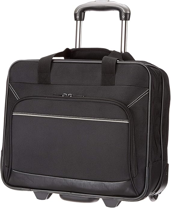 Amazon Basics 15.6" Rolling Laptop Bag for Travel and Business, Briefcase with Wheels, Adjustable Locking Handle, Black