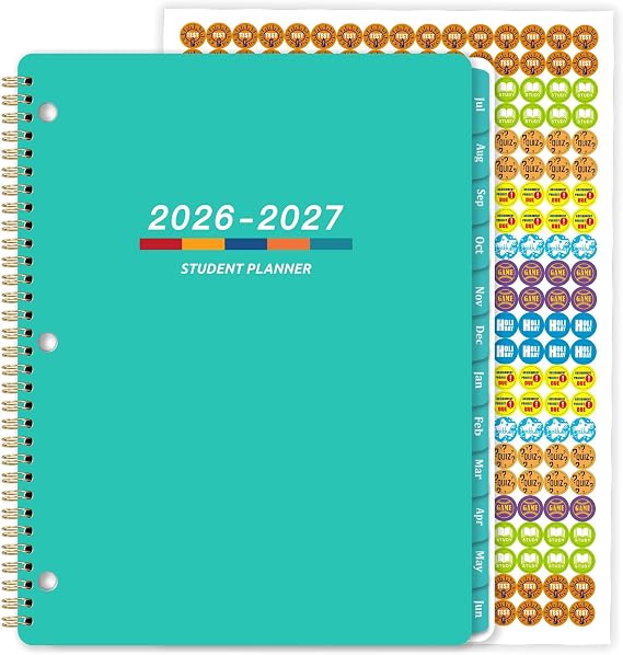 Student Planner 2026-2027 - Monthly and Weekly School Planner 2026-2027 with Colorful Tabs & Stickers, July 2026 - June 2027, 11" 9", Academic Planner for Middle or High School -Green