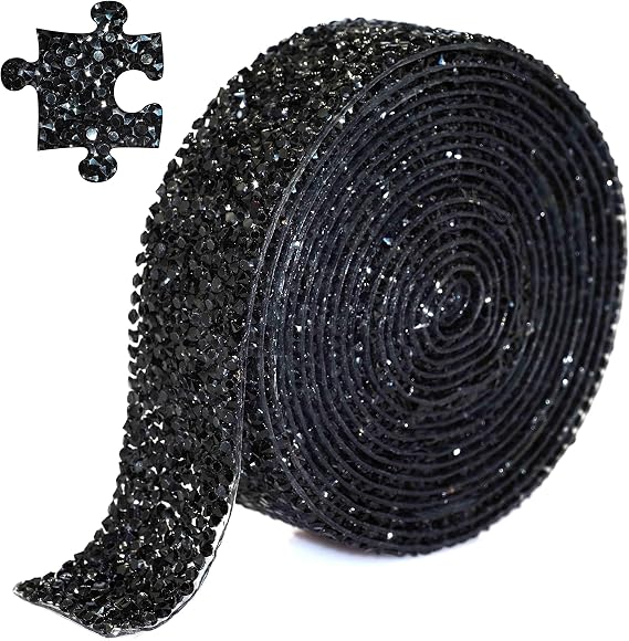 Locacrystal Bling Crystal Resin Rhinestone Diamond Ribbon,Self-Adhesive Iron-on DIY Glitter Gem Stickers for Crafts Cars Clothing Decoration 3cm 3yard Black