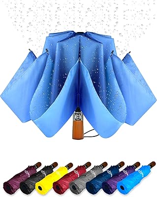 Inverted Umbrella Windproof Automatic Lightweight - Large Canopy with Compact Folding Umbrellas for Rain, Travel Auto Open and Close, Strong Reverse Umbrella, Sky Blue