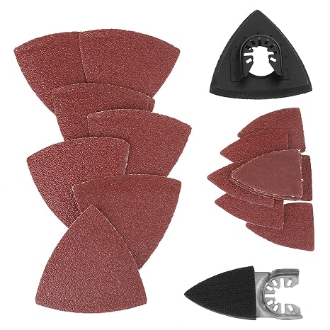 82pcs Triangular Sanding Sheets Kit, Hook & Loop Sandpaper for Oscillating Multitool, Compatible with Stanley Multimaster for DIY Projects