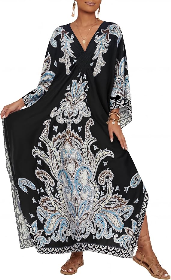 Bsubseach Kaftan Dresses for Women Paisley Print Beach Coverups