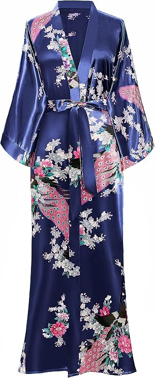 BABEYOND Kimono Robes for Women Satin Peacock Dressing Gown with Pockets