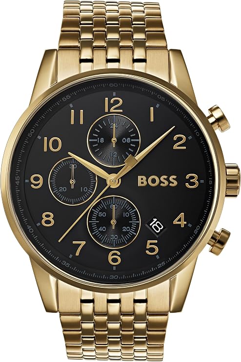 BOSS Chronograph Quarz Uhr für Herren Kollektion Navigator mit Edelstahl-Mesh-Gliederarmband oder Lederarmband