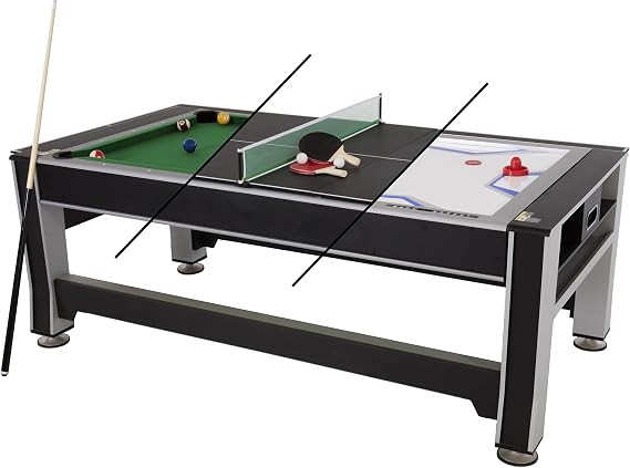 Triumph 3-in-1 Swivel Multi-Game Table 84" Rotating Game Table with Air Hockey, Billiards & Table Tennis Complete Accessory Set Included Space-Saving Family Game Room Entertainment