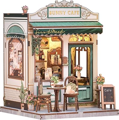 Book Nook Kit, DIY Miniature House Kits for Adult and Teens, Dollhouse Tiny Booknook Garden House Bookshelf, DIY Craft Gifts for Family and FriendsSunny Cafe