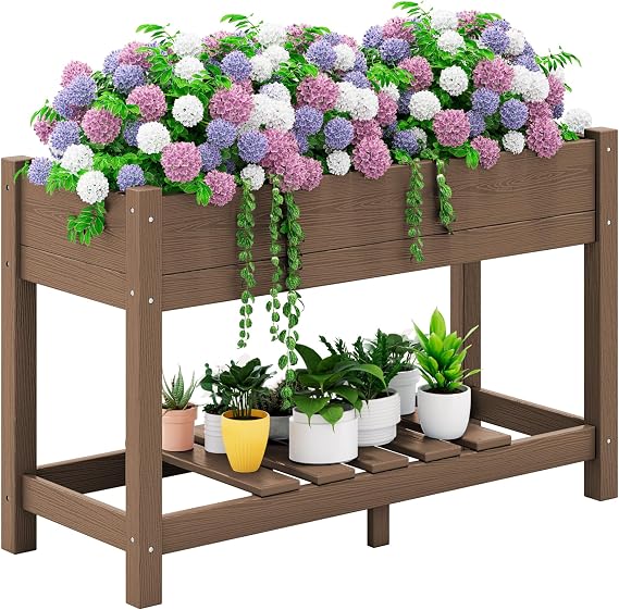 SERWALL Raised Garden Bed with Legs-Brown